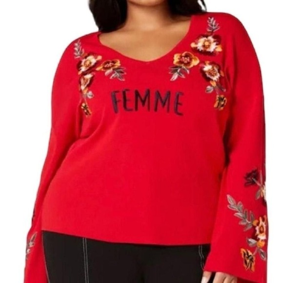 INC Red light sweater flowers‎ embroidered in the front size 1X - Picture 1 of 8